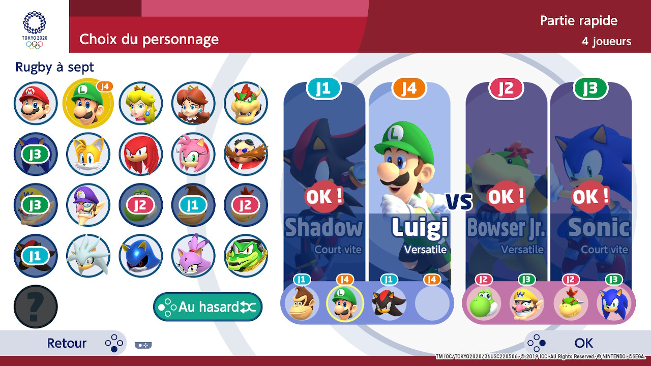 Mario & Sonic aux jeux olympiques 2020 personnages